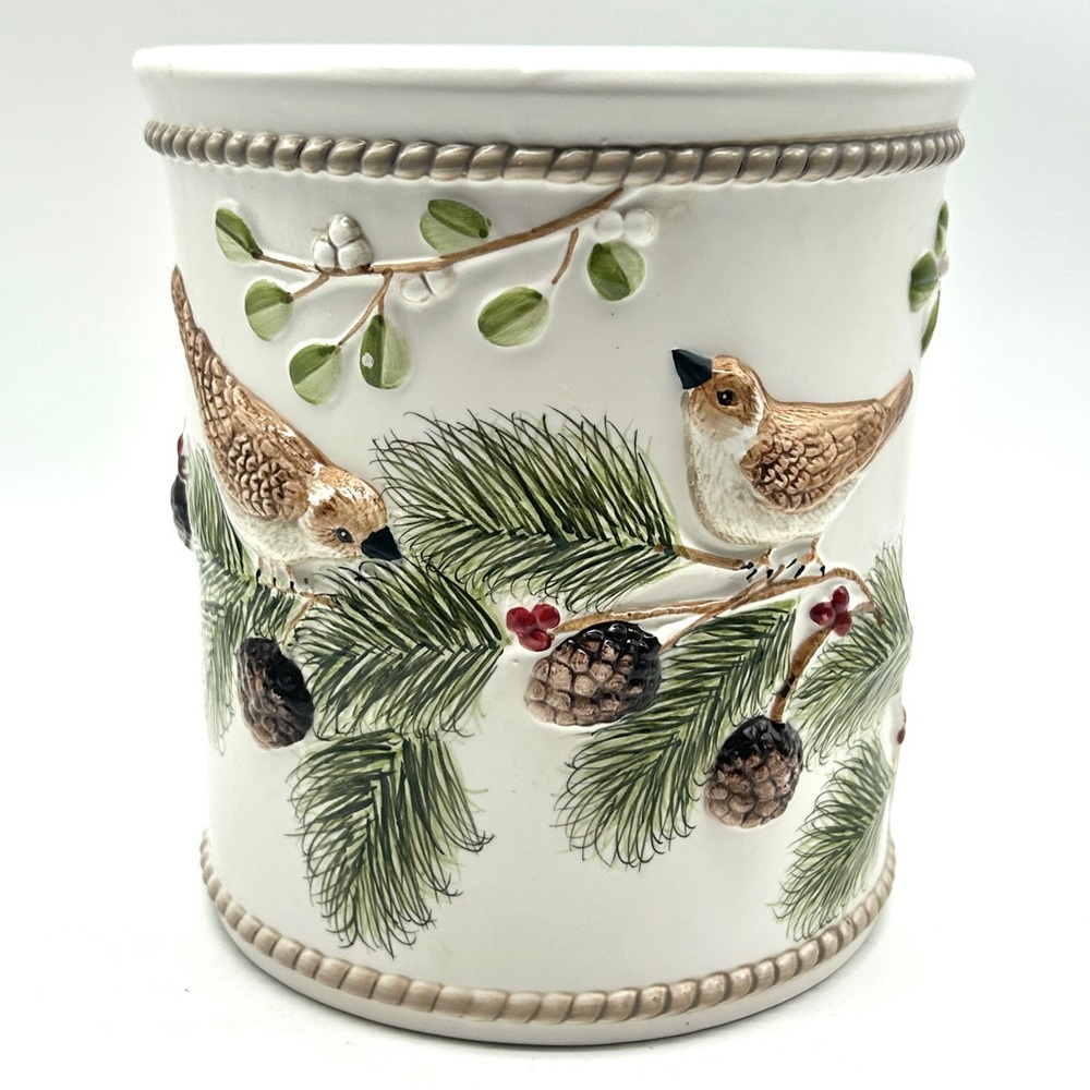 Yankee Candle Ceramic Jar Container Hollyberry Birds Pine Christmas Holiday Rare